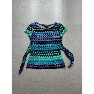 Perceptions Women Tunic Top 16 Purple Chevron Print Short Sleeve Summer Bohemian